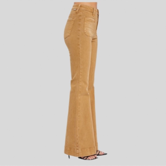 New Trending High Rise Patch Pocket Bell Bottom Flare
Jeans in Mocha - Picture 4 of 6